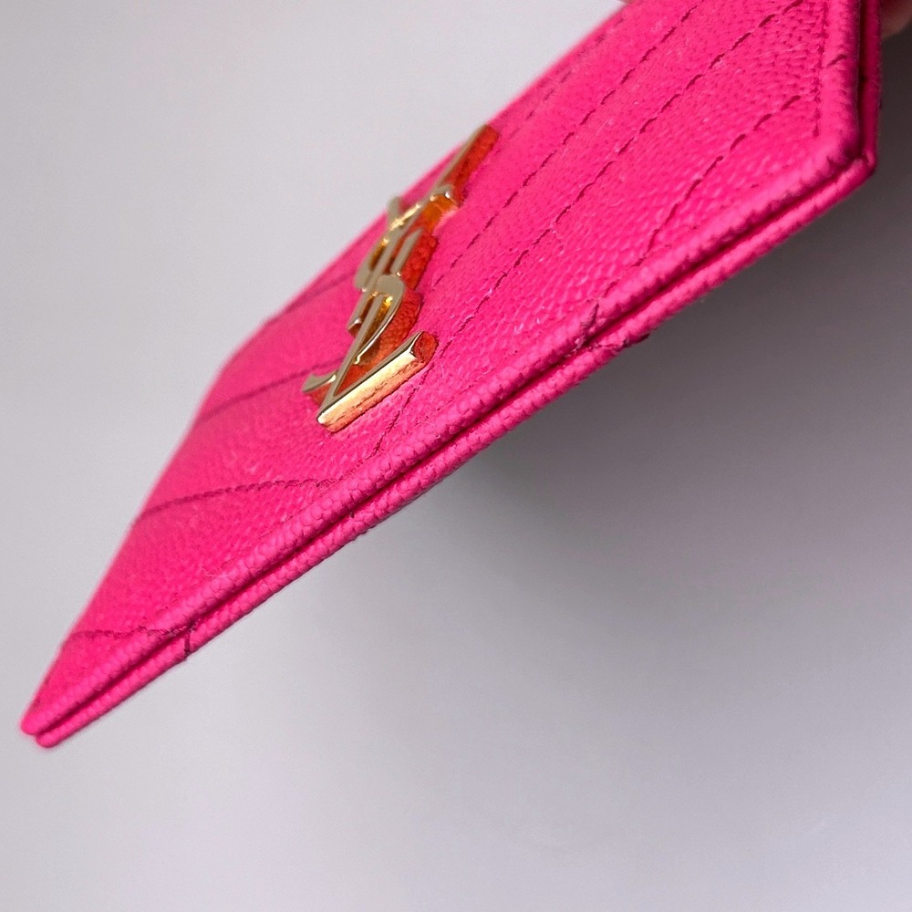 Saint Laurent YSL Monogram Quilted Leather Credit Card Case Shocking Pink - Picture 9 of 14